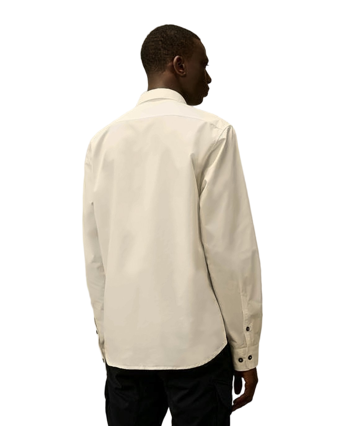 Minimalist White Long-Sleeve Shirt with Distinctive Patch