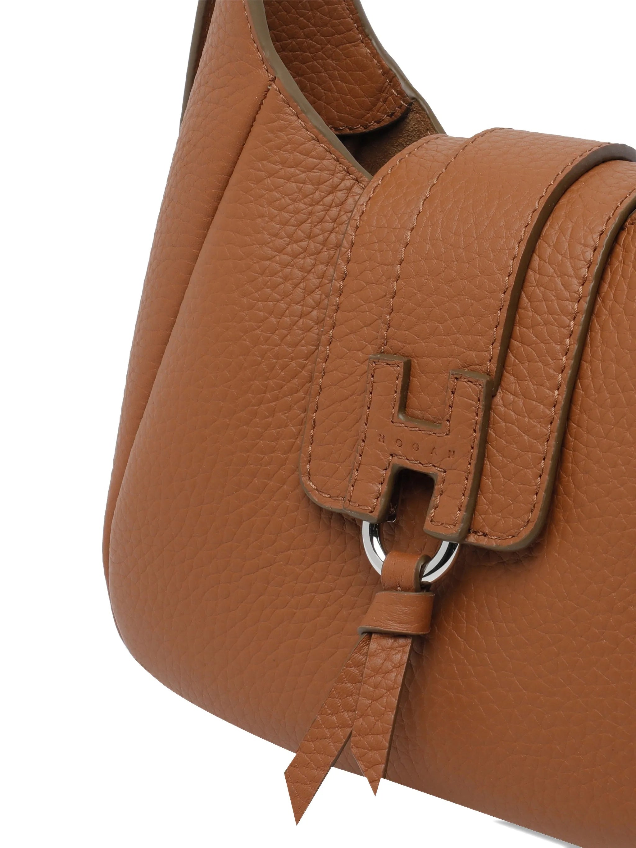 Brown Structured Rounded Leather H Handbag