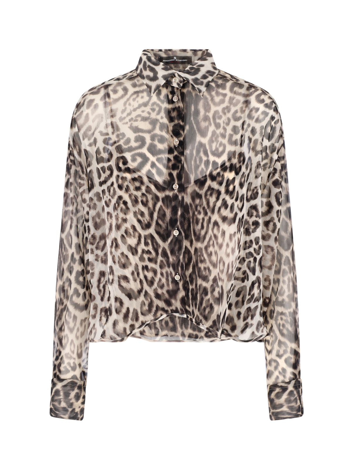 Silk Shirt, Brown, Animal Print, Classic Collar