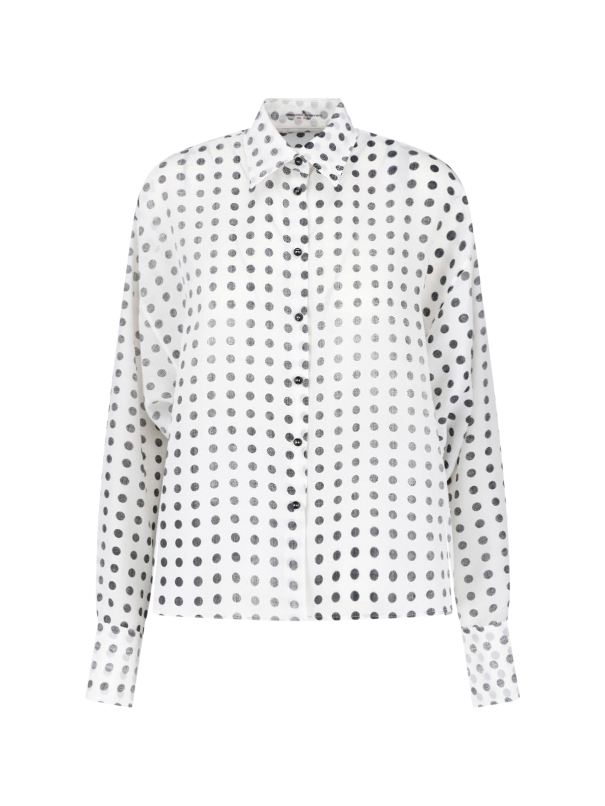 White Black Polka Dot Silk Blouse