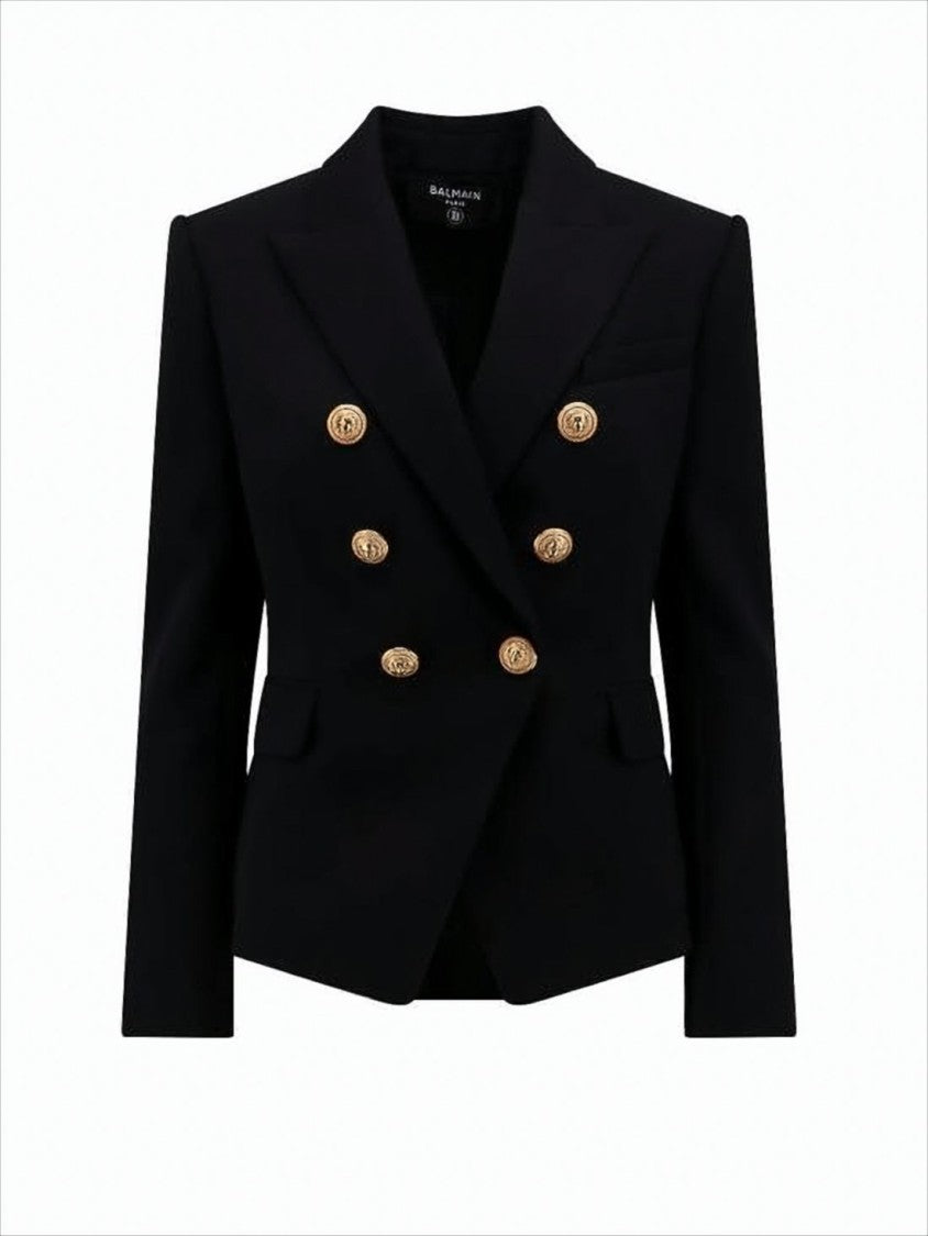 Double-Breasted Tailored Suit Jacket with Gold Buttons