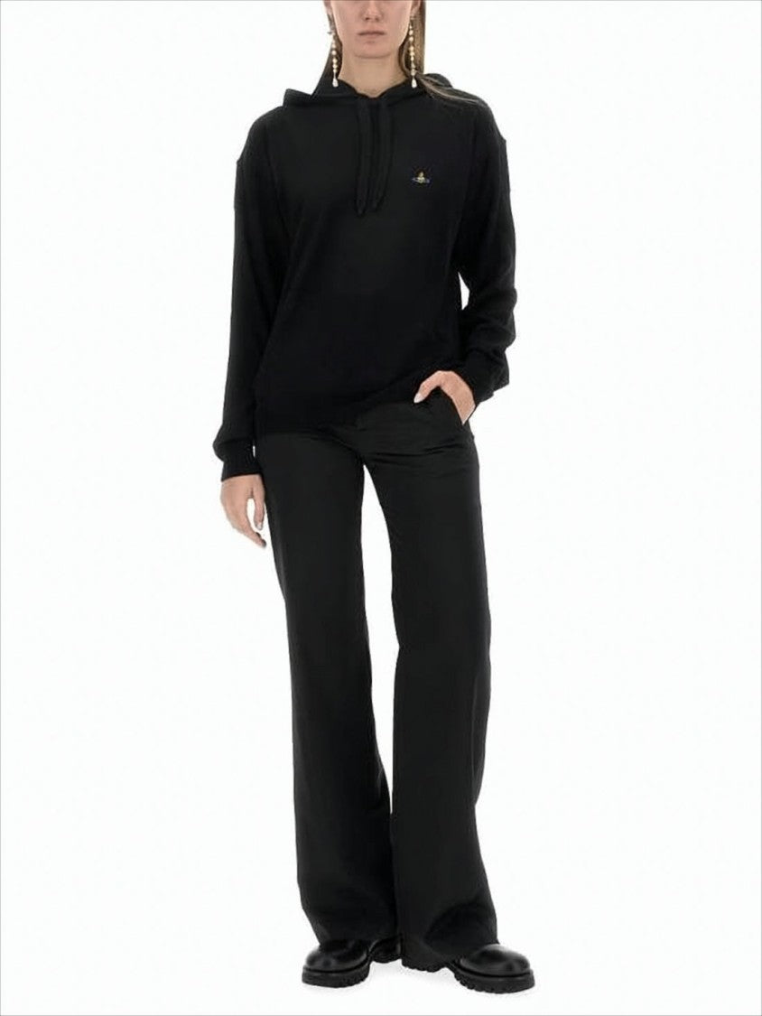 Relaxed-Fit Black Wool Hoodie with Drawstring Hood