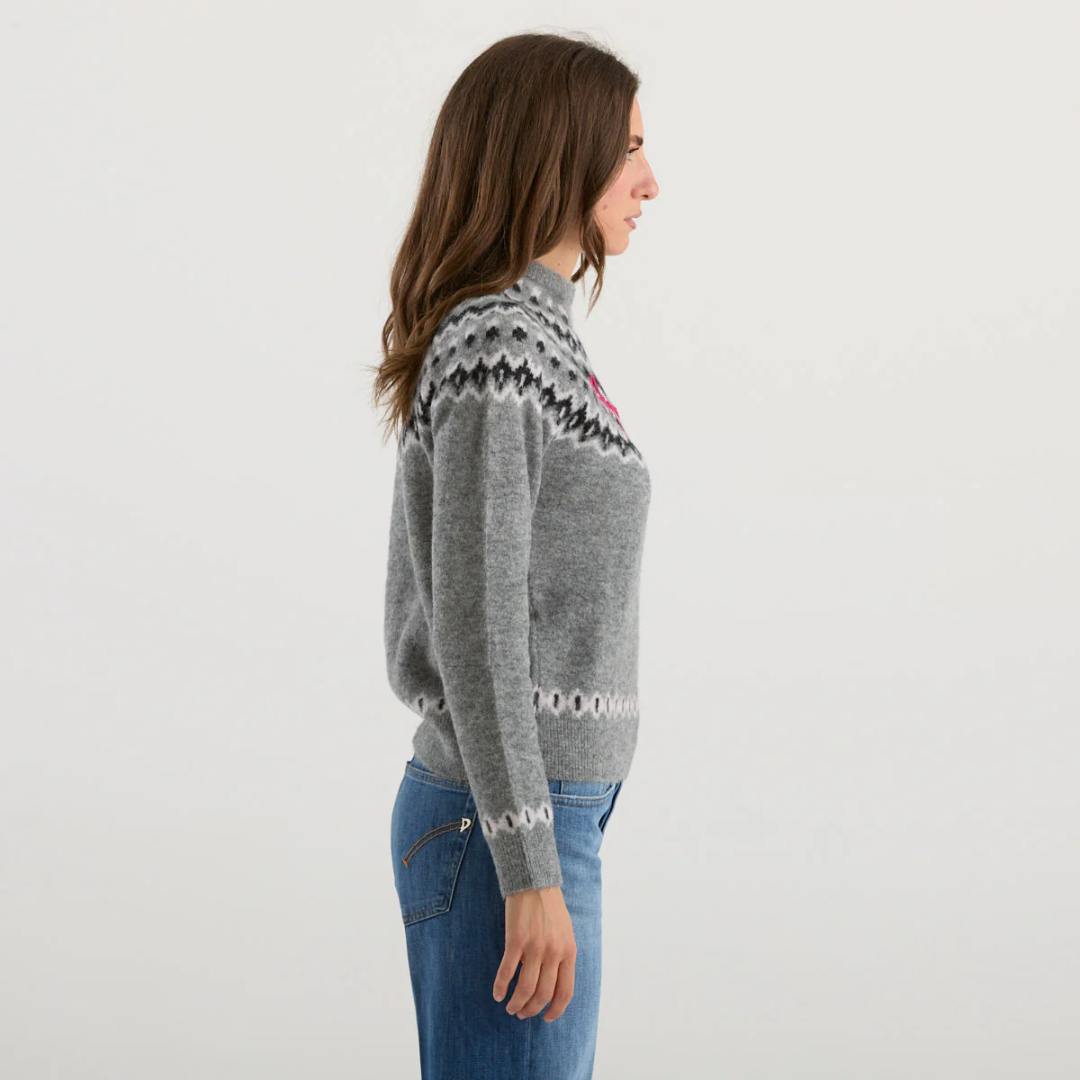 Nordic Knit Sweatshirt With Embroidered Script Detail