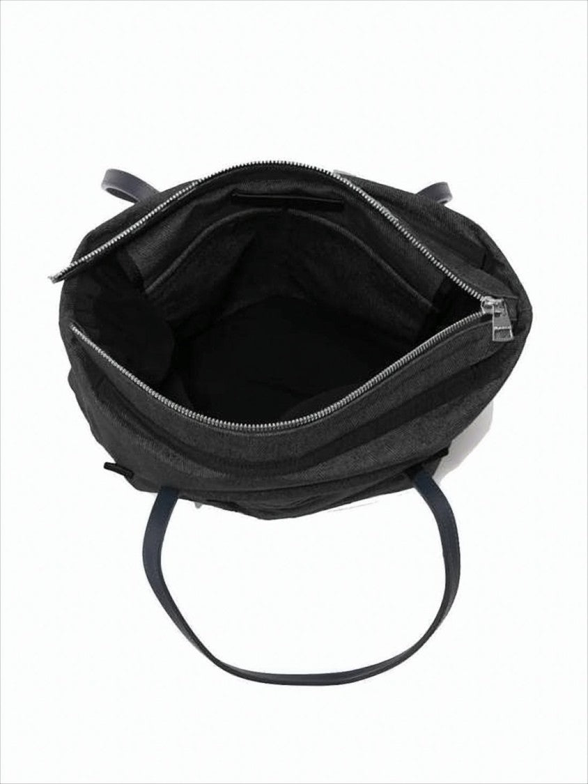 Sleek Black Polyester Tote Bag With Zippered Closure