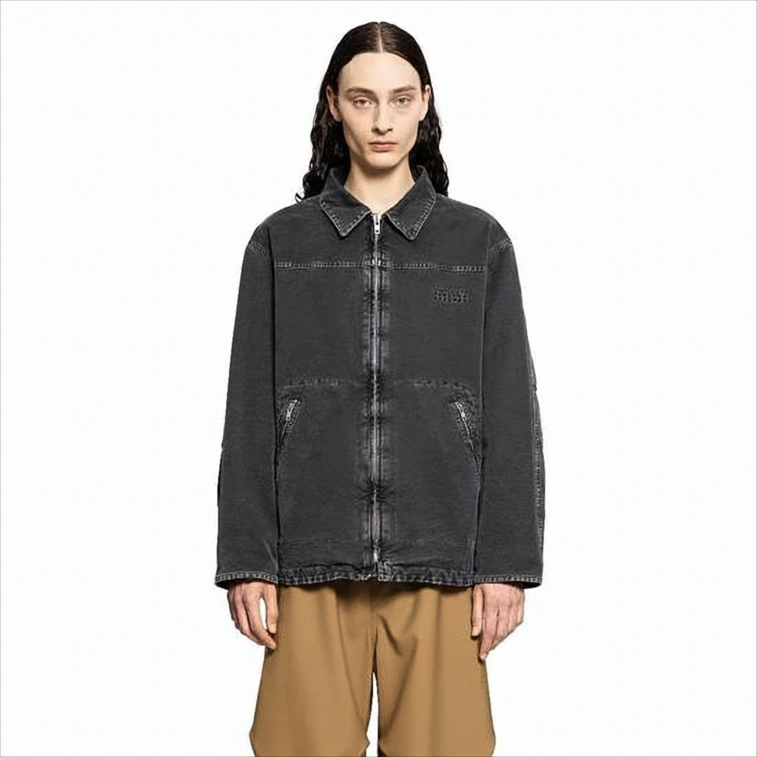 Boxy Oversized Black Cotton Jacket with Vintage Finish