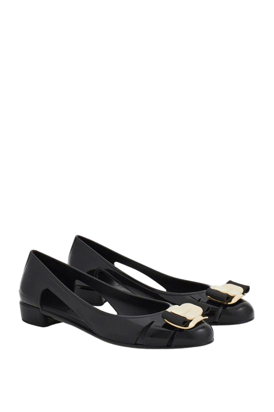 Flat Shoes with Glossy Rubber Upper