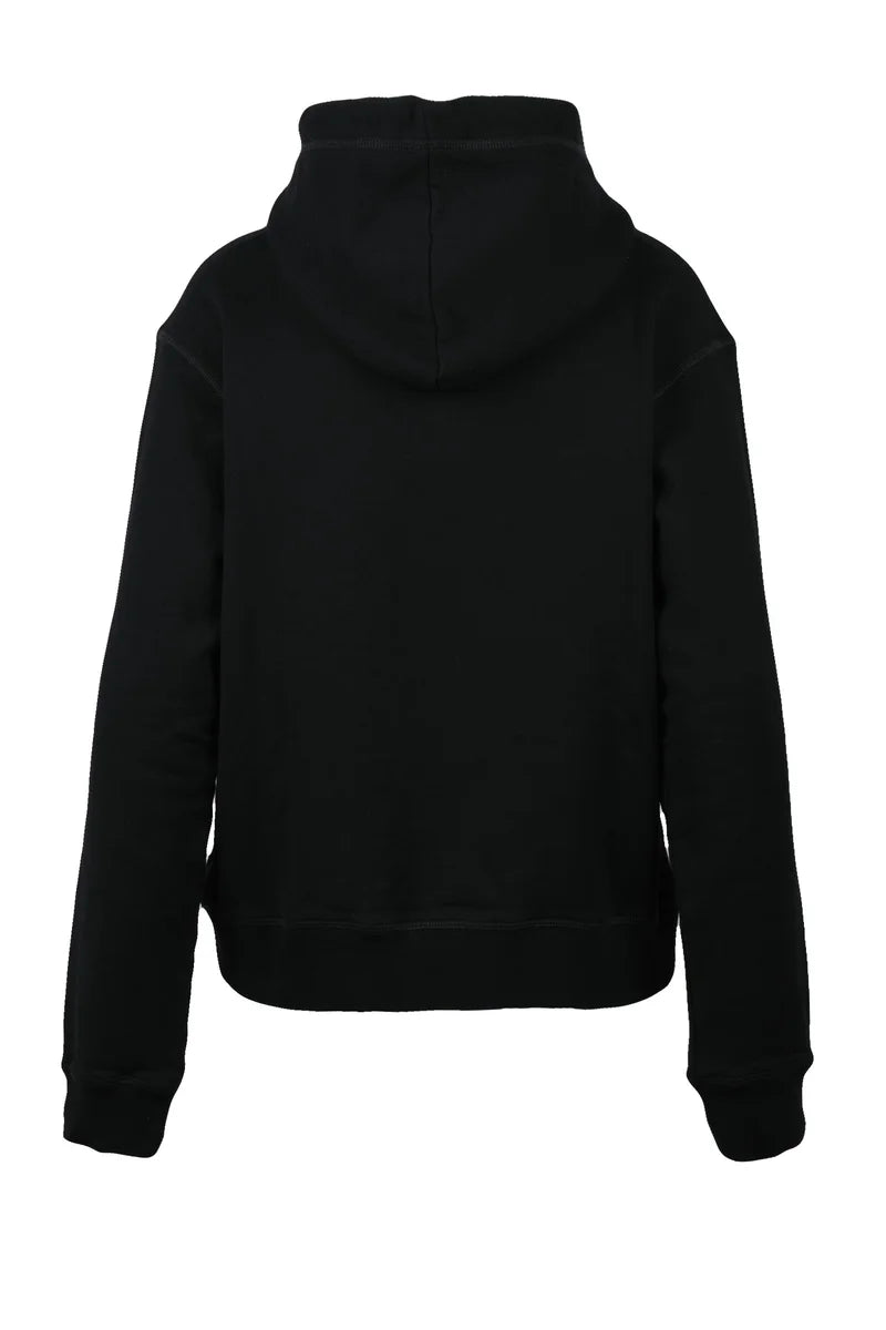 Cropped Black Hoodie with Drawstring Hood