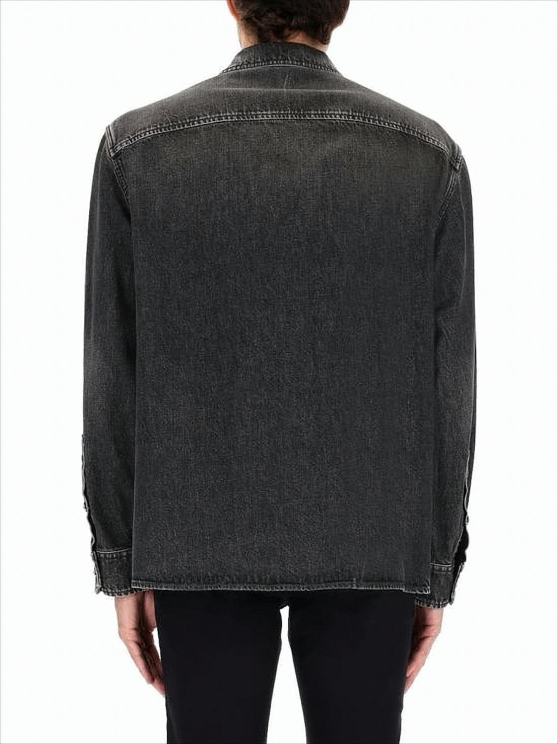 Washed Black Denim Long-Sleeve Versace Shirt