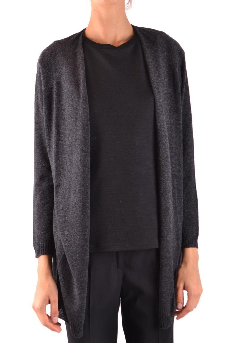 Open-Front Knit Sweater With Ribbed Cuffs