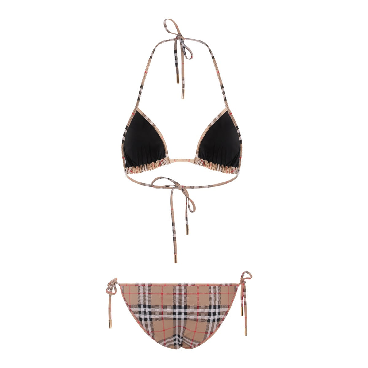 Beige Check Bikini Beachwear