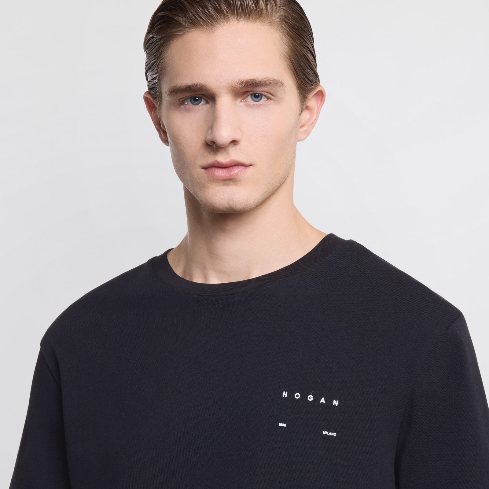 Minimalist Black T-Shirt With Calfskin Blend