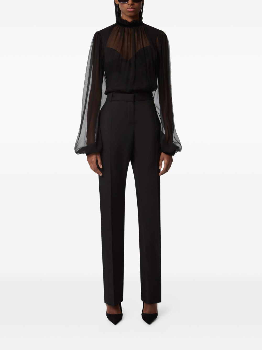 Black Ruffled High Neck Top