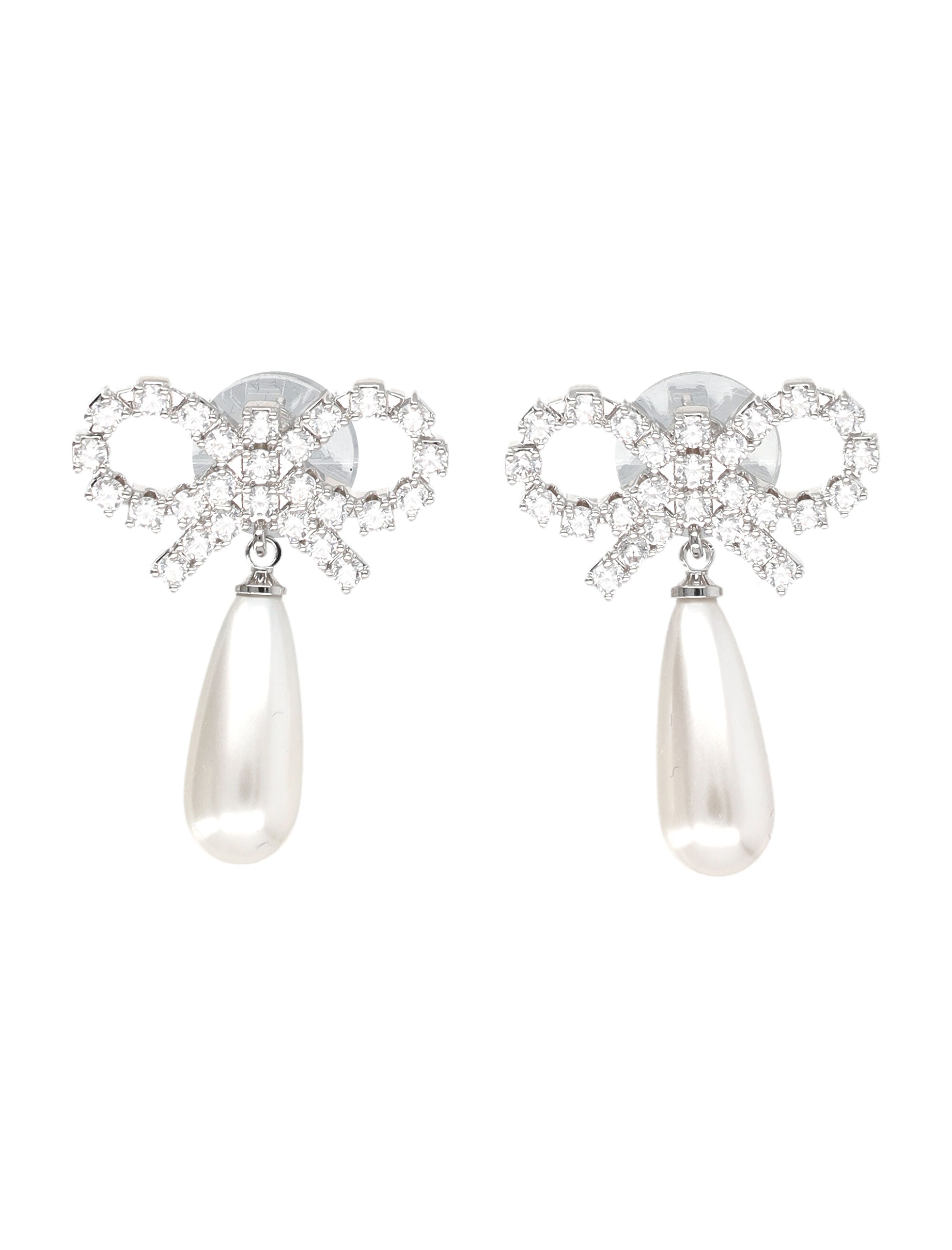 Crystal Bow Pearl Earrings