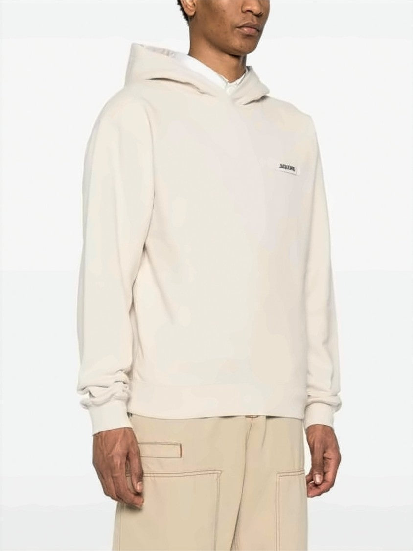 Light Beige Hooded Sweatshirt With Minimalist Design