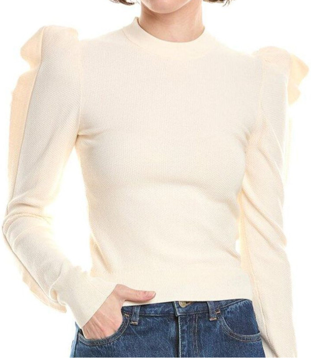 Fitted Ribbed Top with Puffed Sleeves