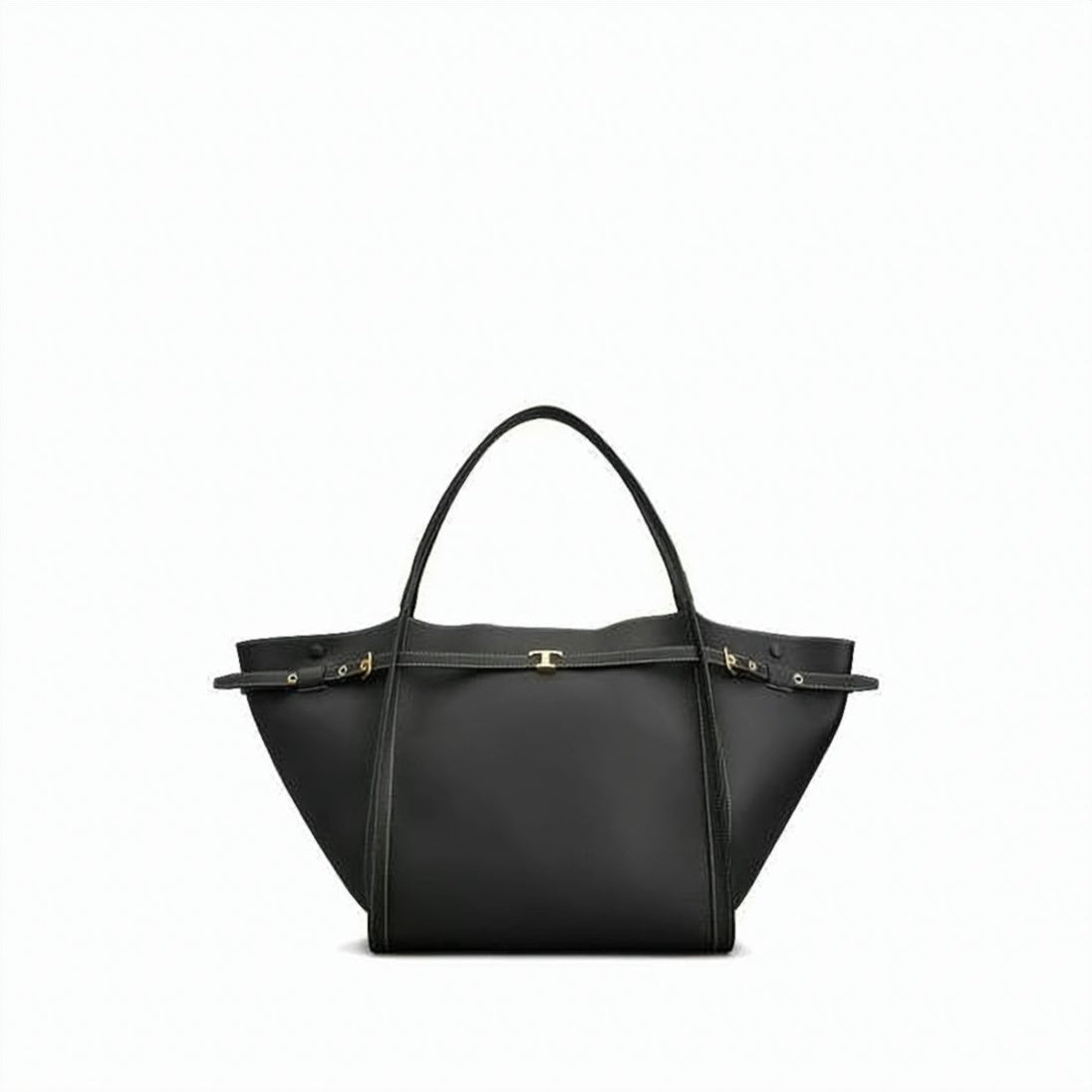 Trapezoidal Black Calf Leather Shoulder Bag
