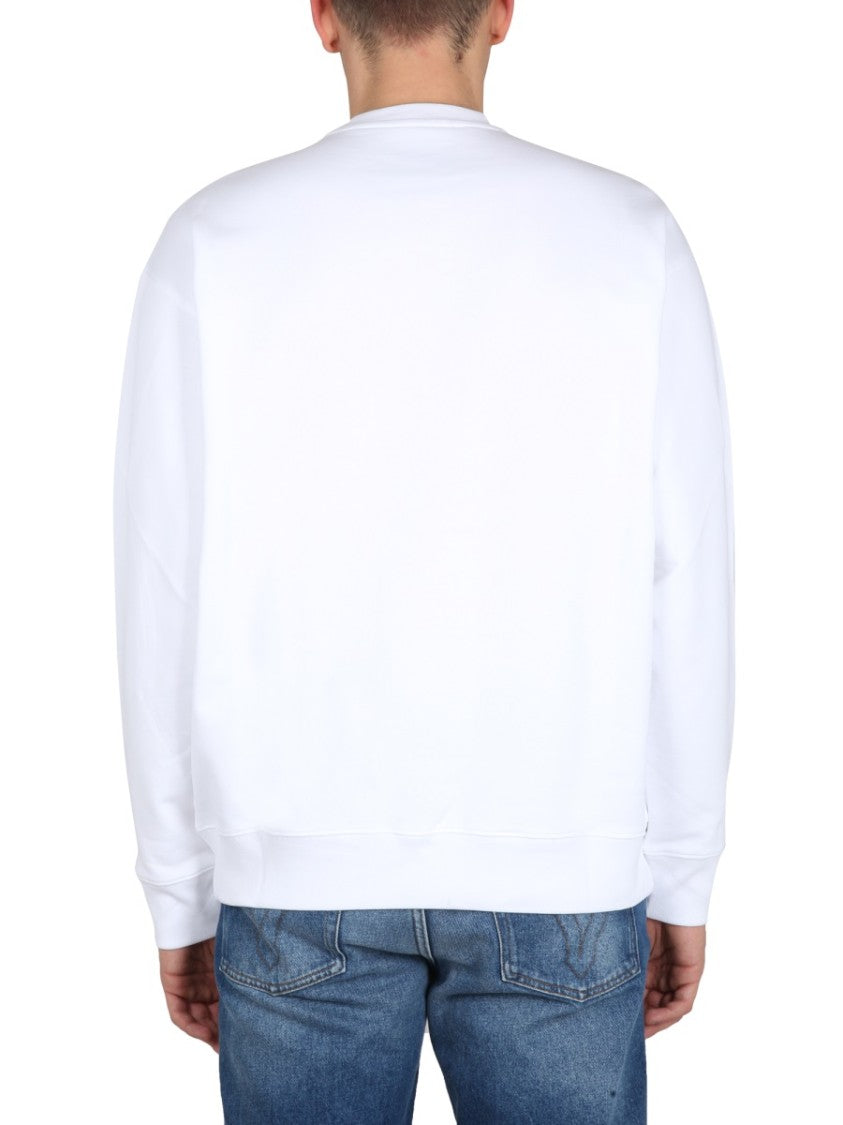 Cross-Neck White Sweatshirt With Playful Teddy Bear Graphic