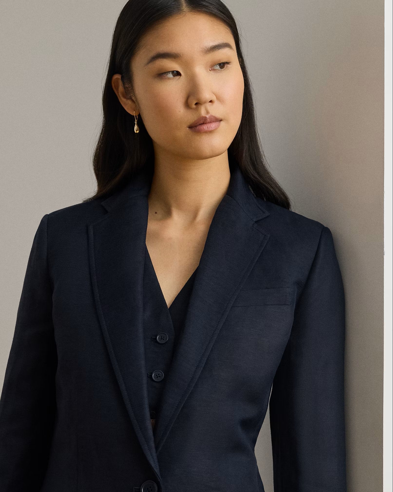 Navy Blue Light Linen Blazer Jacket