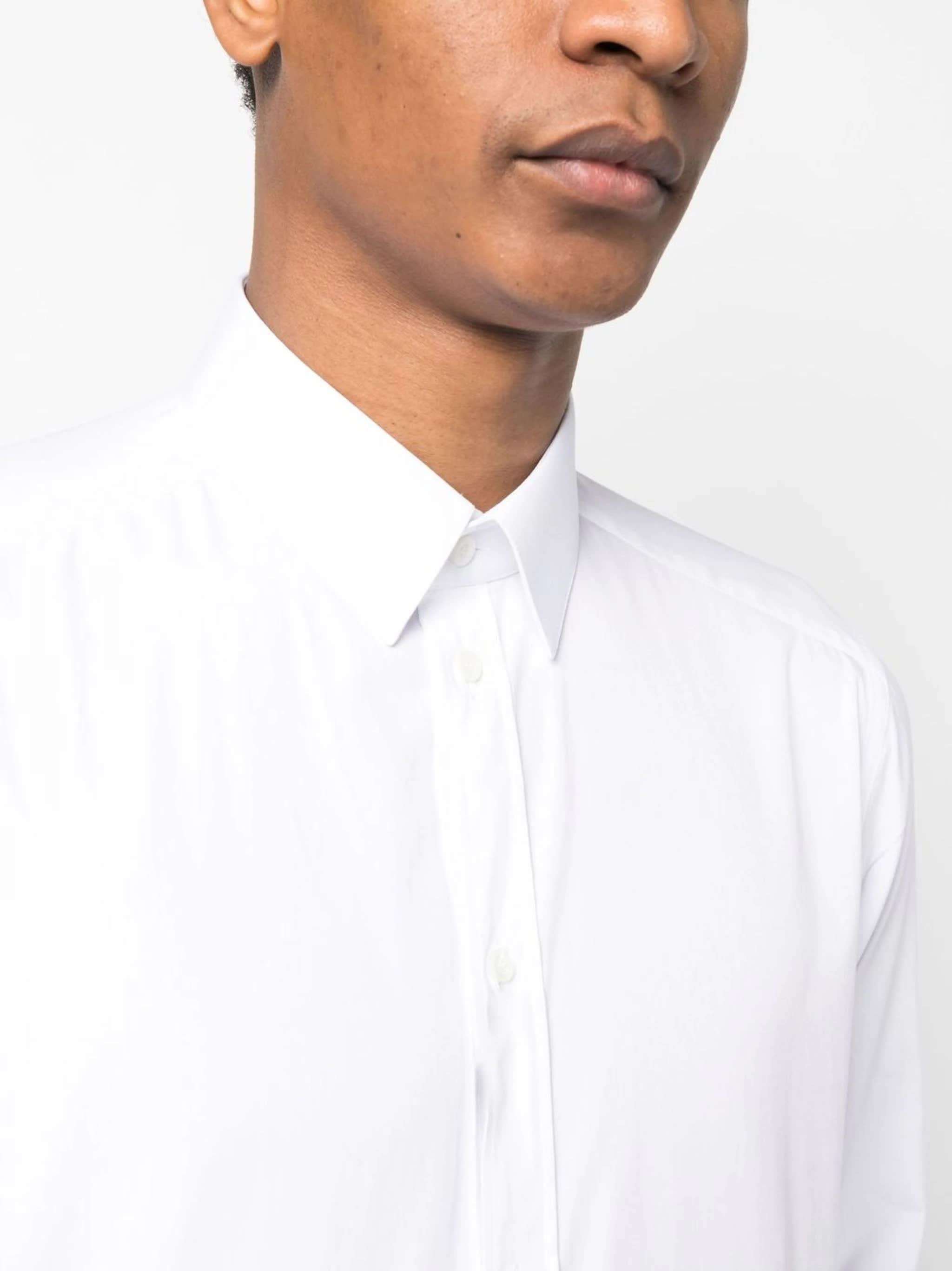 Fitted White Italian Collar Cotton Shirt