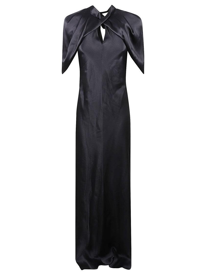 Satin Long Dress With High Collar