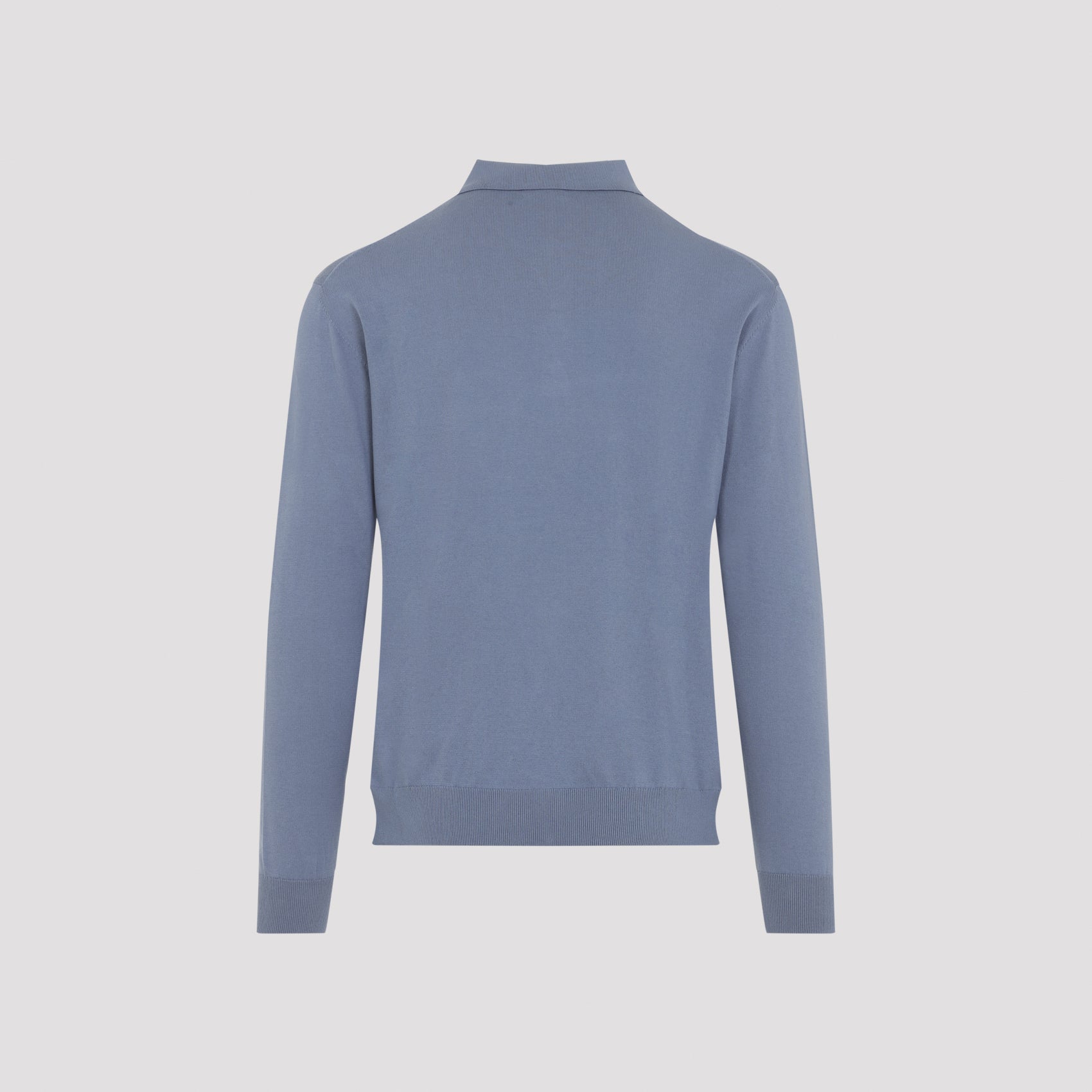 Classic Blue Polo Collar Sweater With Embroidered Detail