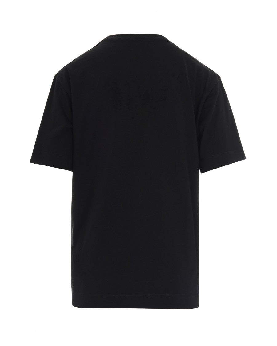 Black Cotton Jersey T-Shirt With Wave-Patterned Knit Insert