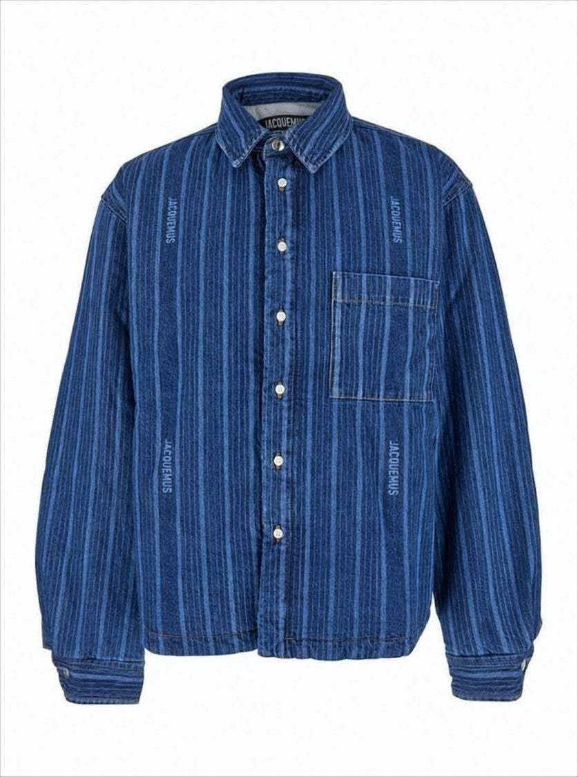 Relaxed-Fit Denim Shirt with Vertical Stripes