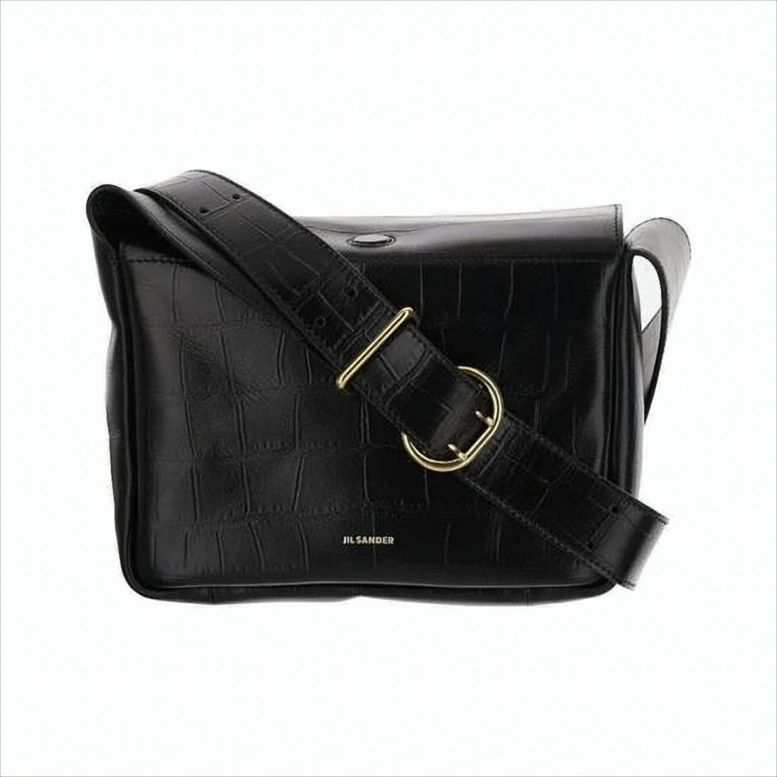 Structured Shoulder Bag with Embossed Crocodile Pattern