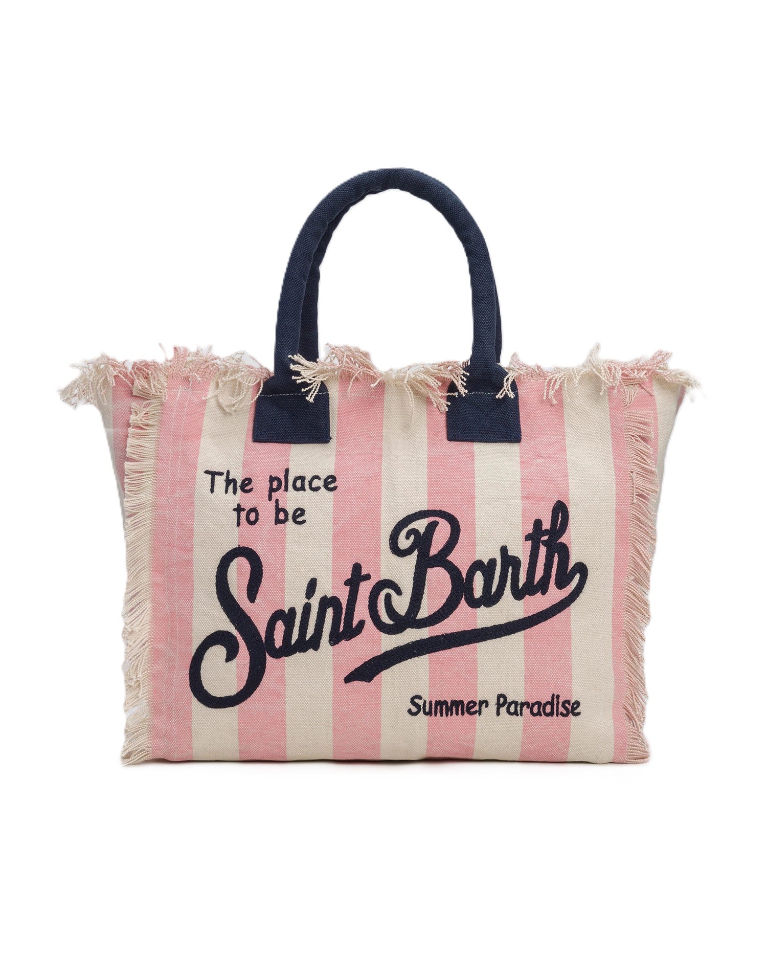 Vertical Stripe Tote Bag with Fringed Edges