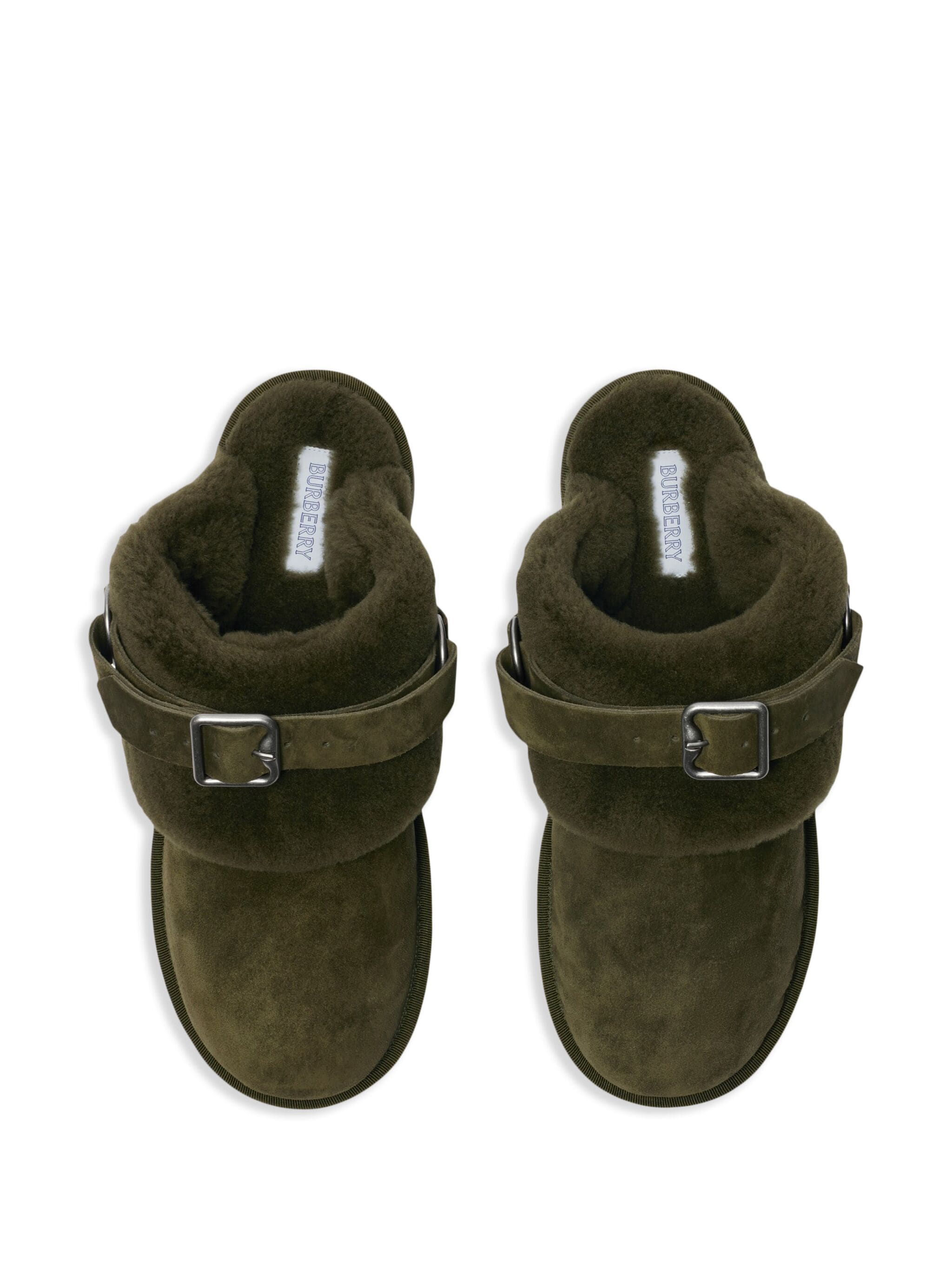 Chubby Suede Shearling Buckle Mules