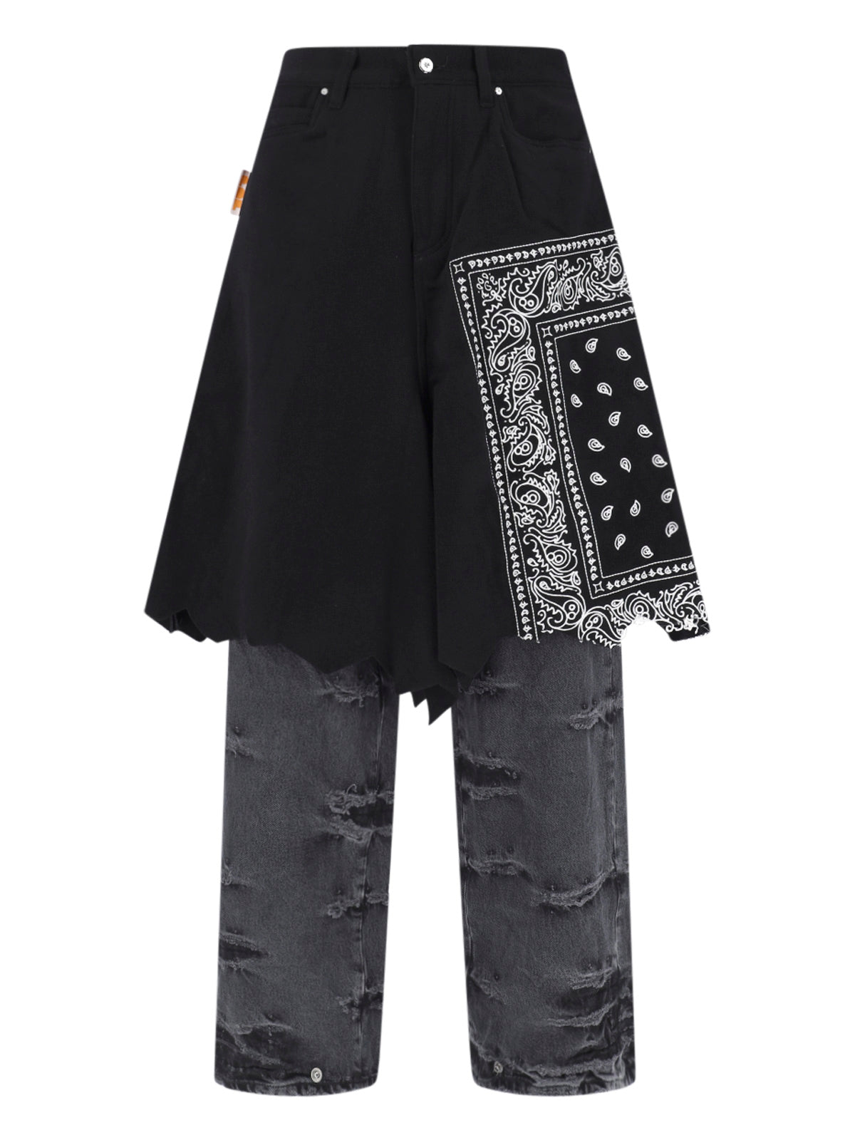Grey Layered Paisley Distressed Denim Jeans