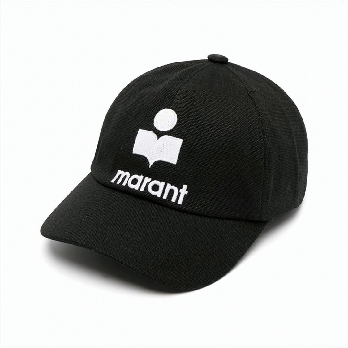 Curved Brim Black Cotton Baseball Cap With Bold Logo