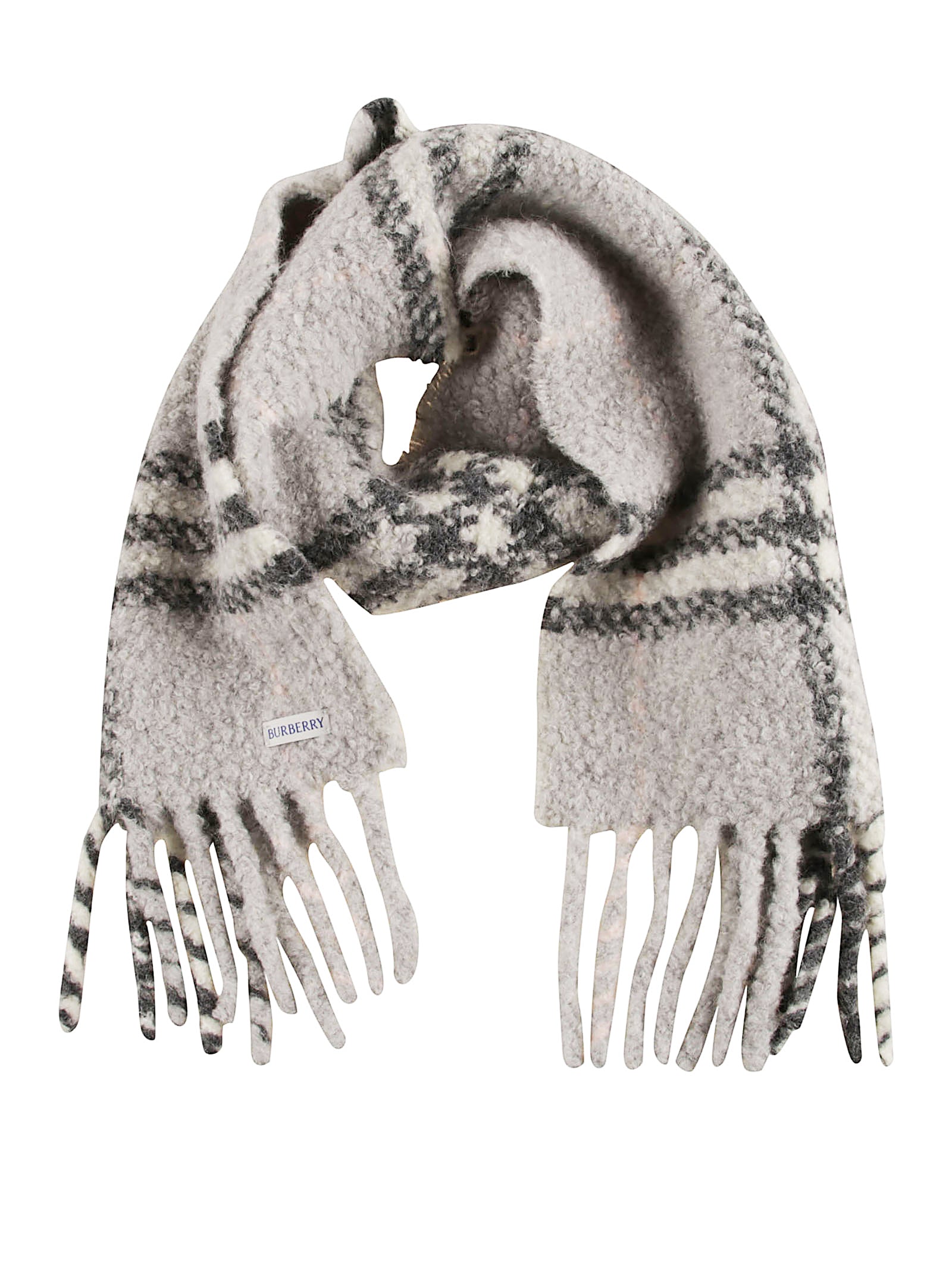 Textured Grey Scarf with Large Check Pattern