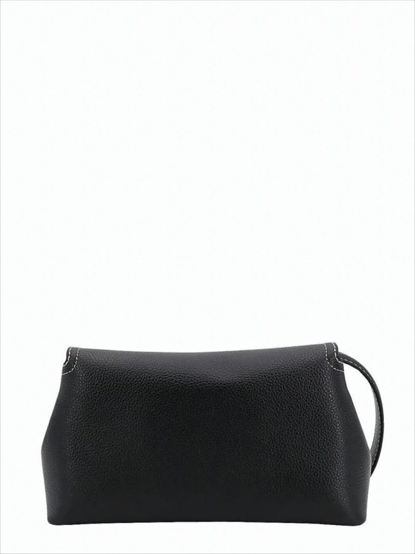 Curved Flap Shoulder Bag In Textured Cow Leather