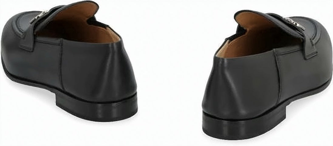 Black Leather Flats with Loafer Silhouette