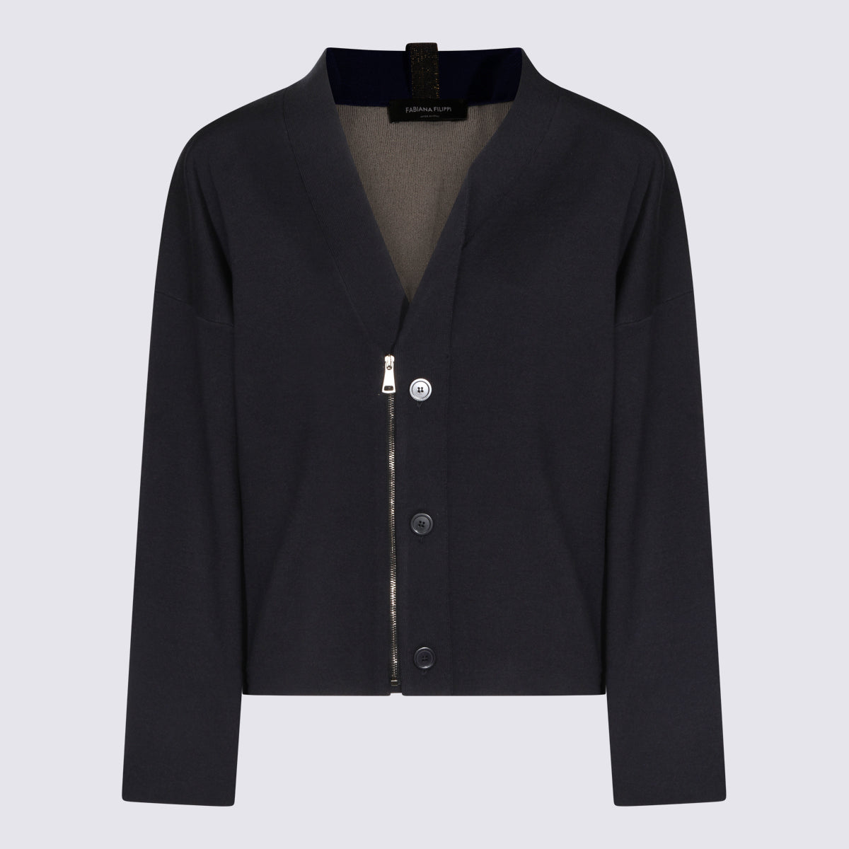 Navy V-Neck Zip Knit Top