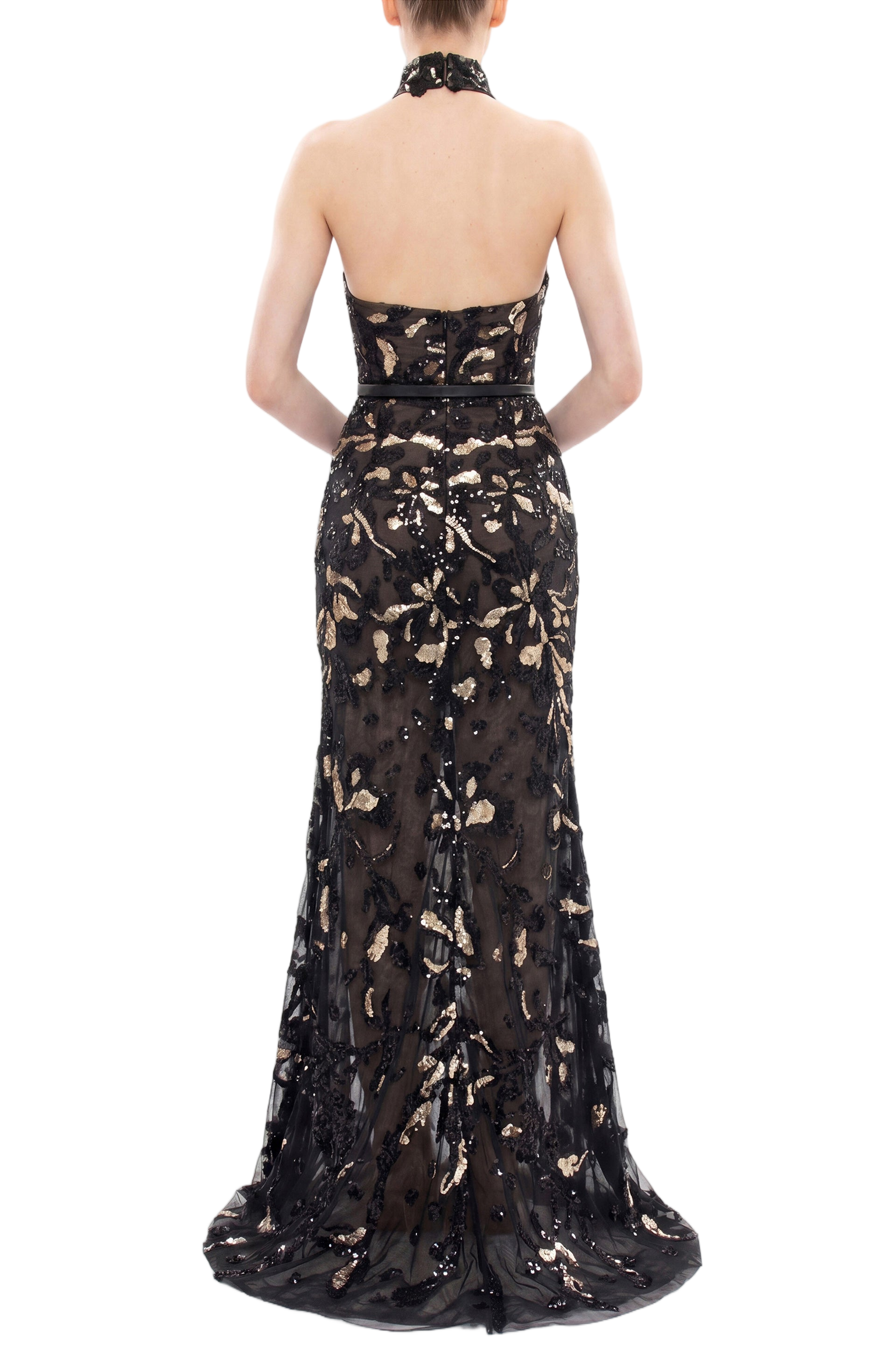 Halter Neck Embroidered Tulle Dress