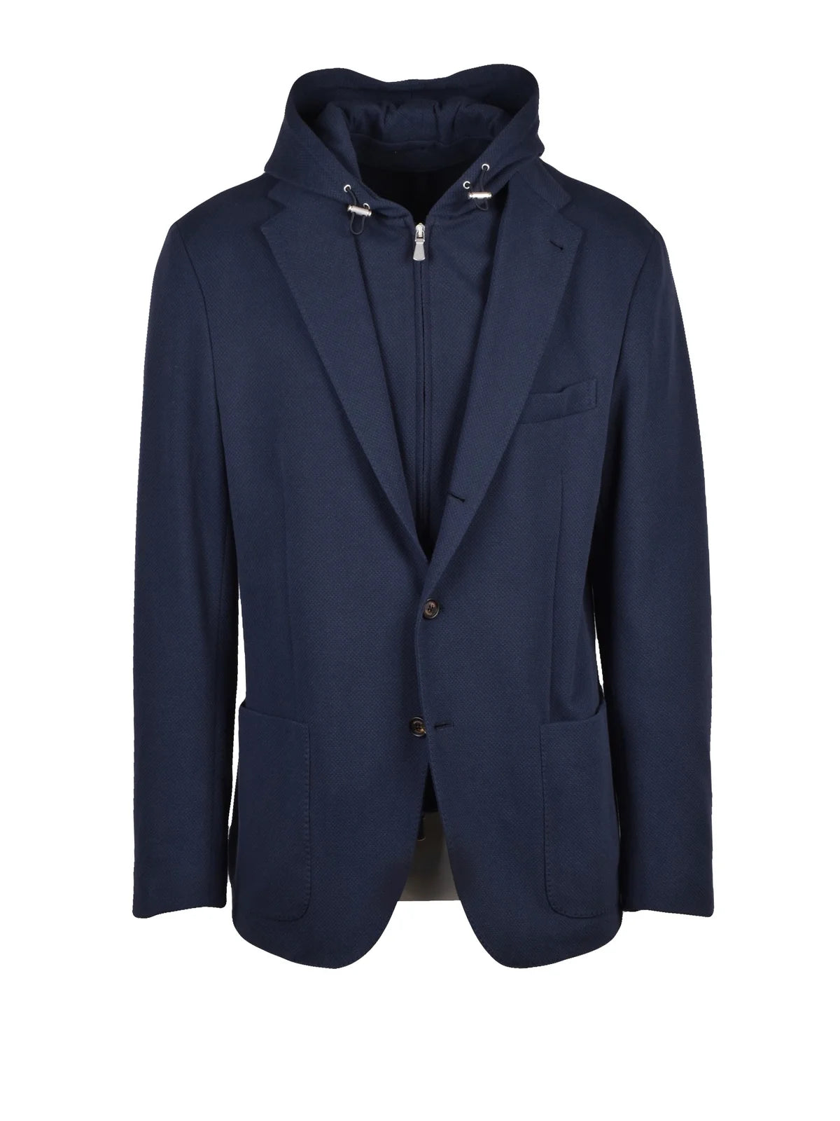 Blue Cotton Polyamide Elastane Rounded Blazer Jacket