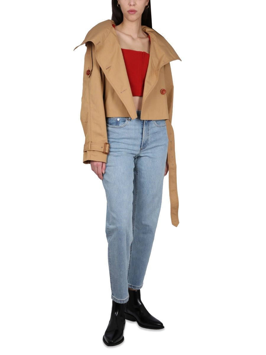 Cropped Red Long Sleeve Top With Square Neckline