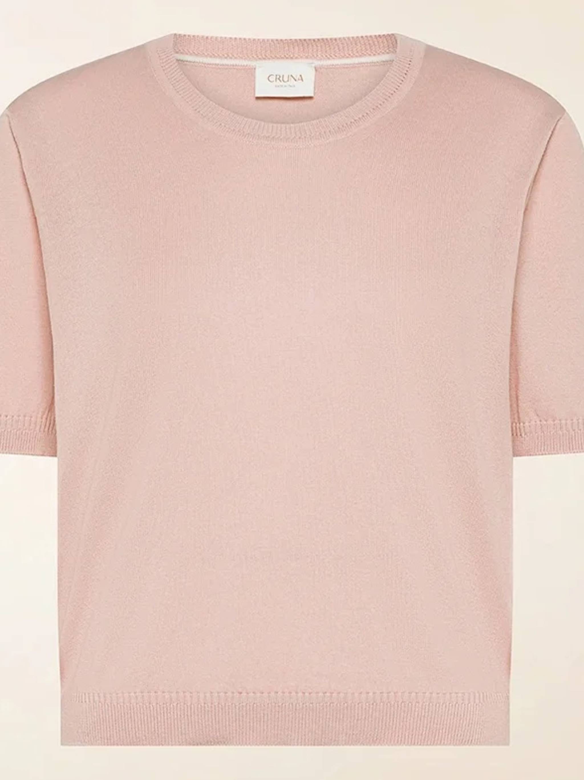 Cropped Pink Knitted Ribbed Edge T-Shirt