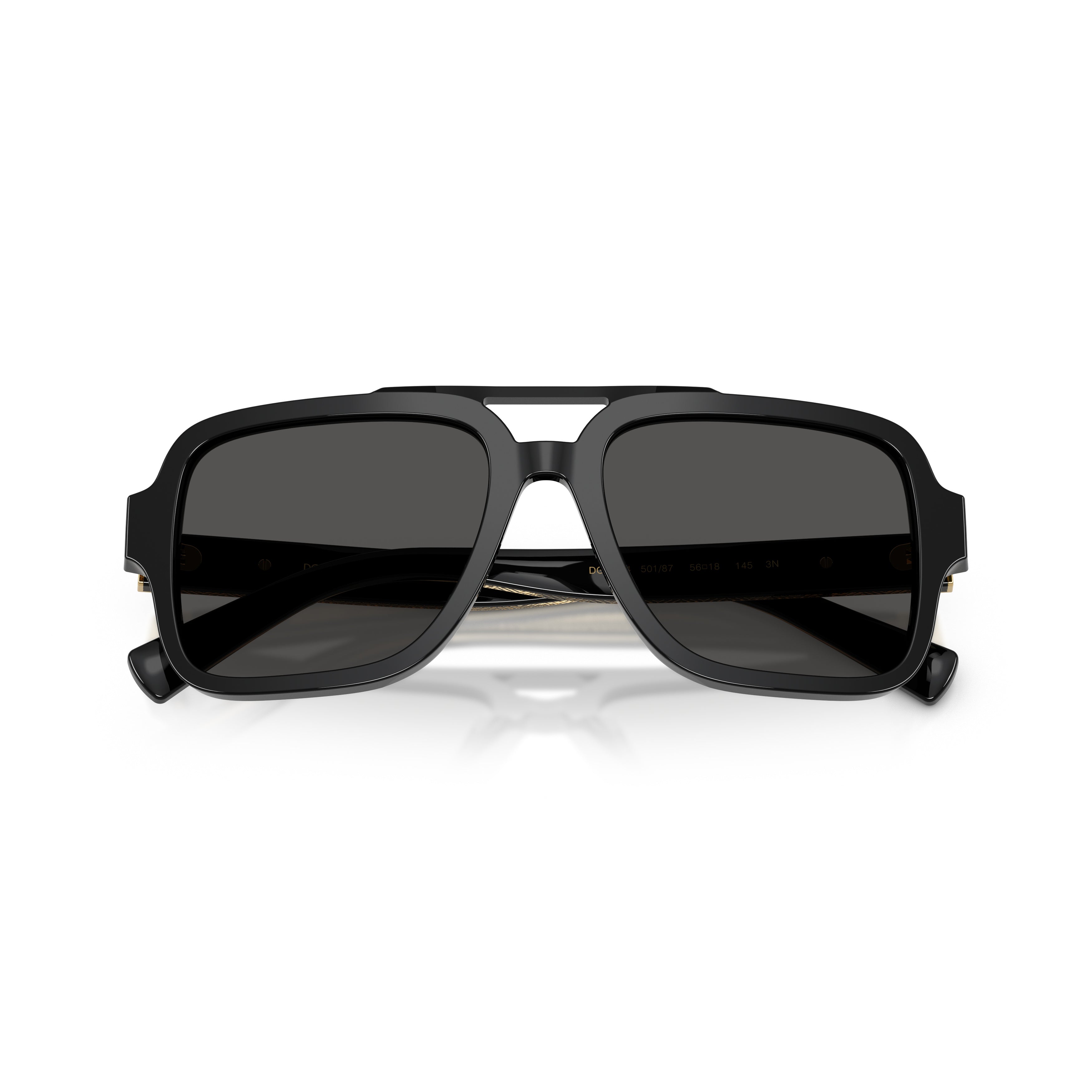 Square Black Acetate Sunglasses With Gold Accents