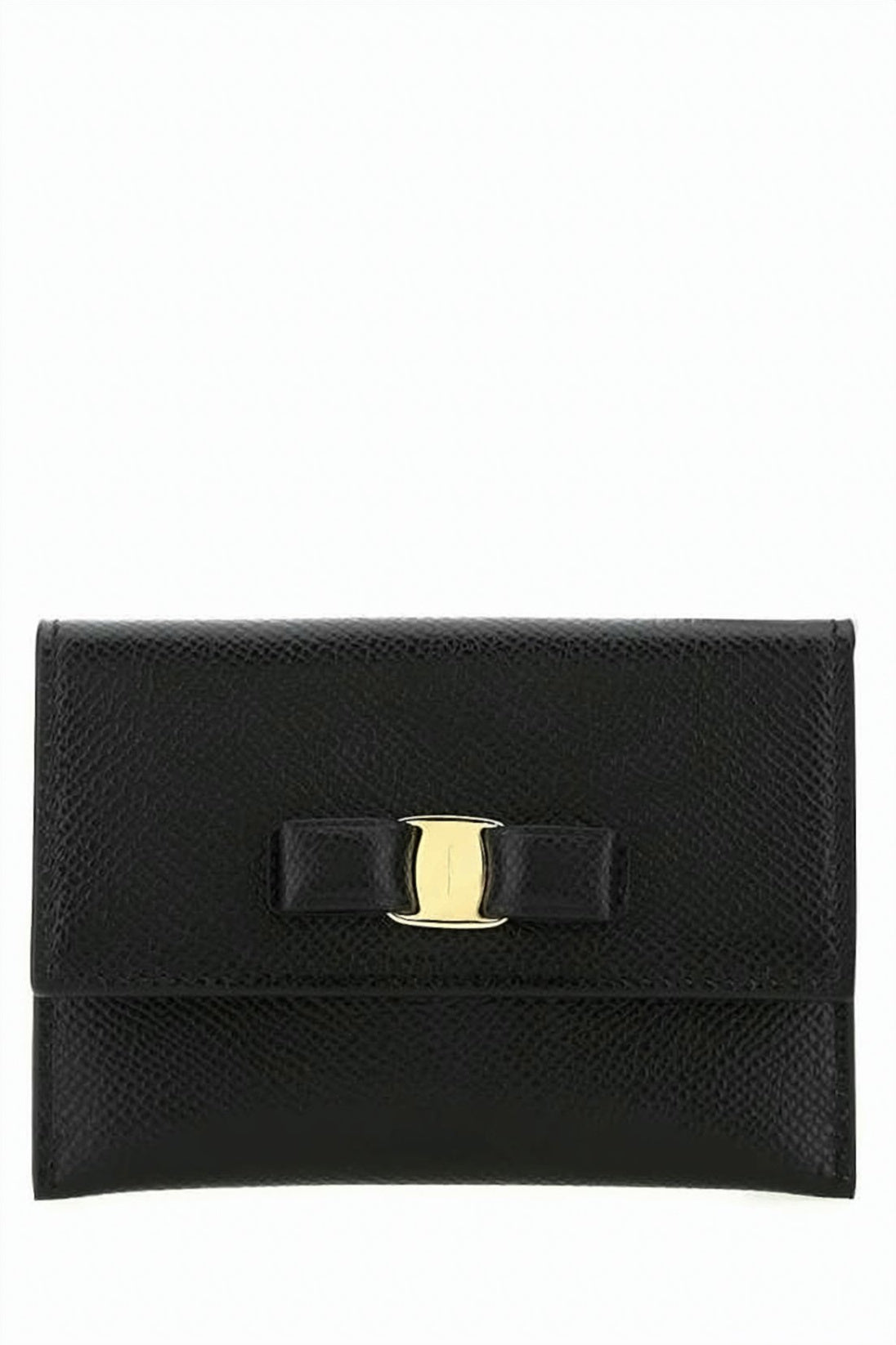 Textured Leather Cardholder With Flap Closure And Gold-Tone Accent