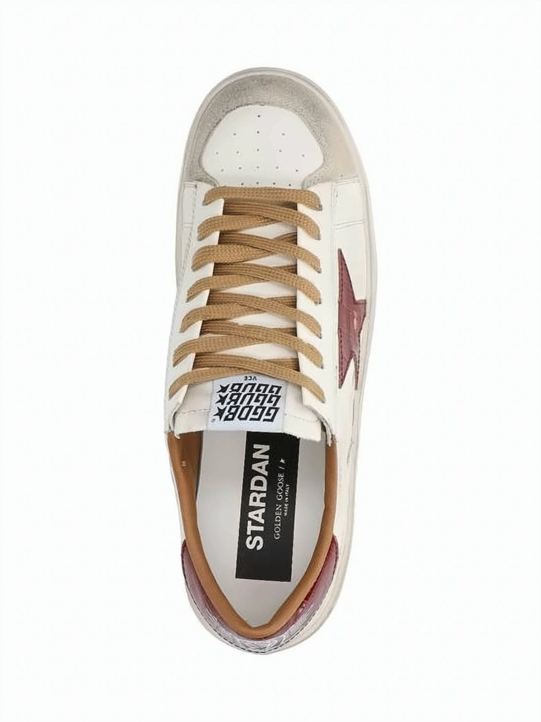 White Scuffed Leather Dark Red Star Sneakers