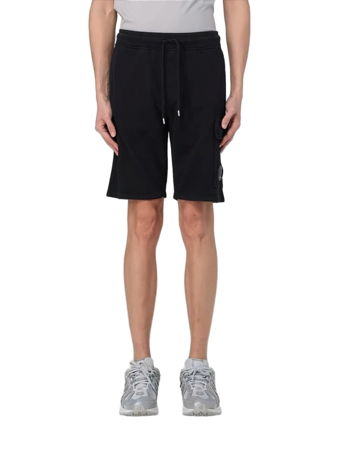Drawstring Waistband Black Cotton Shorts