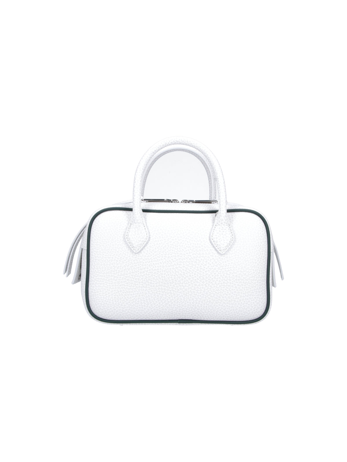 White Rectangular Textured Leather Logo Bag