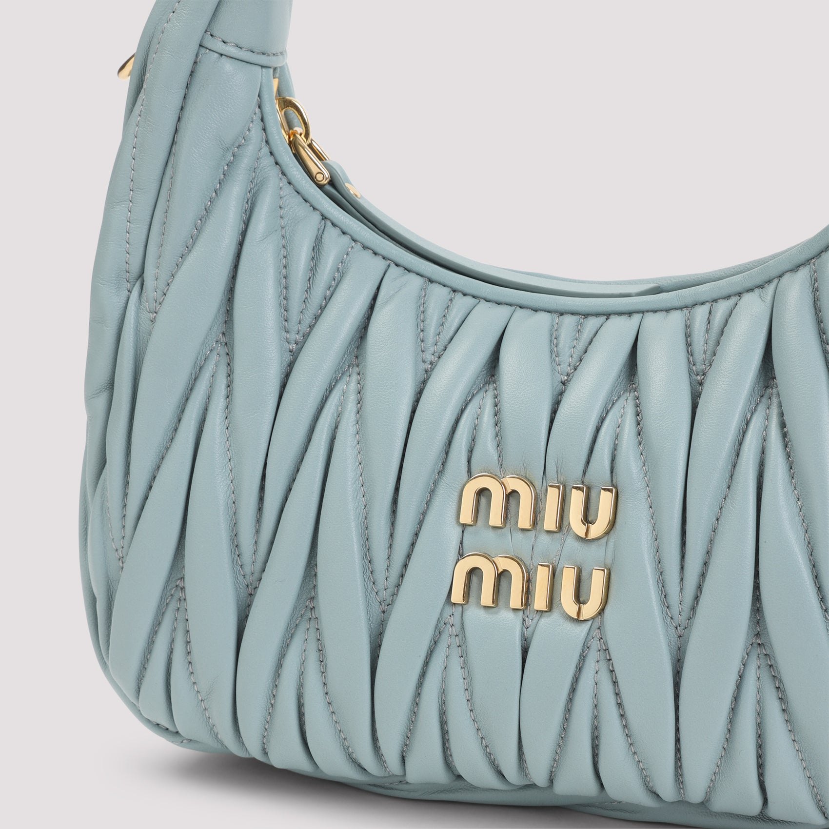 Quilted Light Blue Lamb Leather Handbag