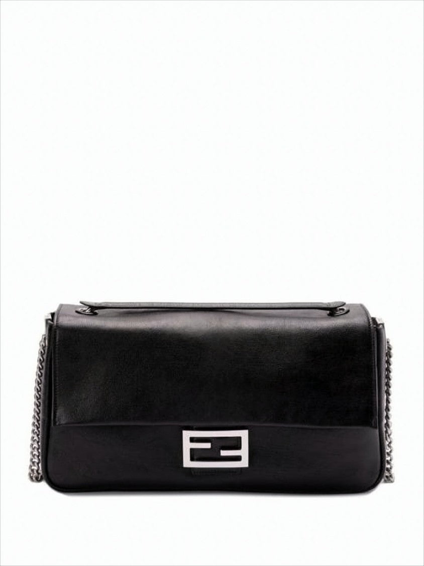 Rectangular Calf Leather Shoulder Bag With Silver-Tone Hardware