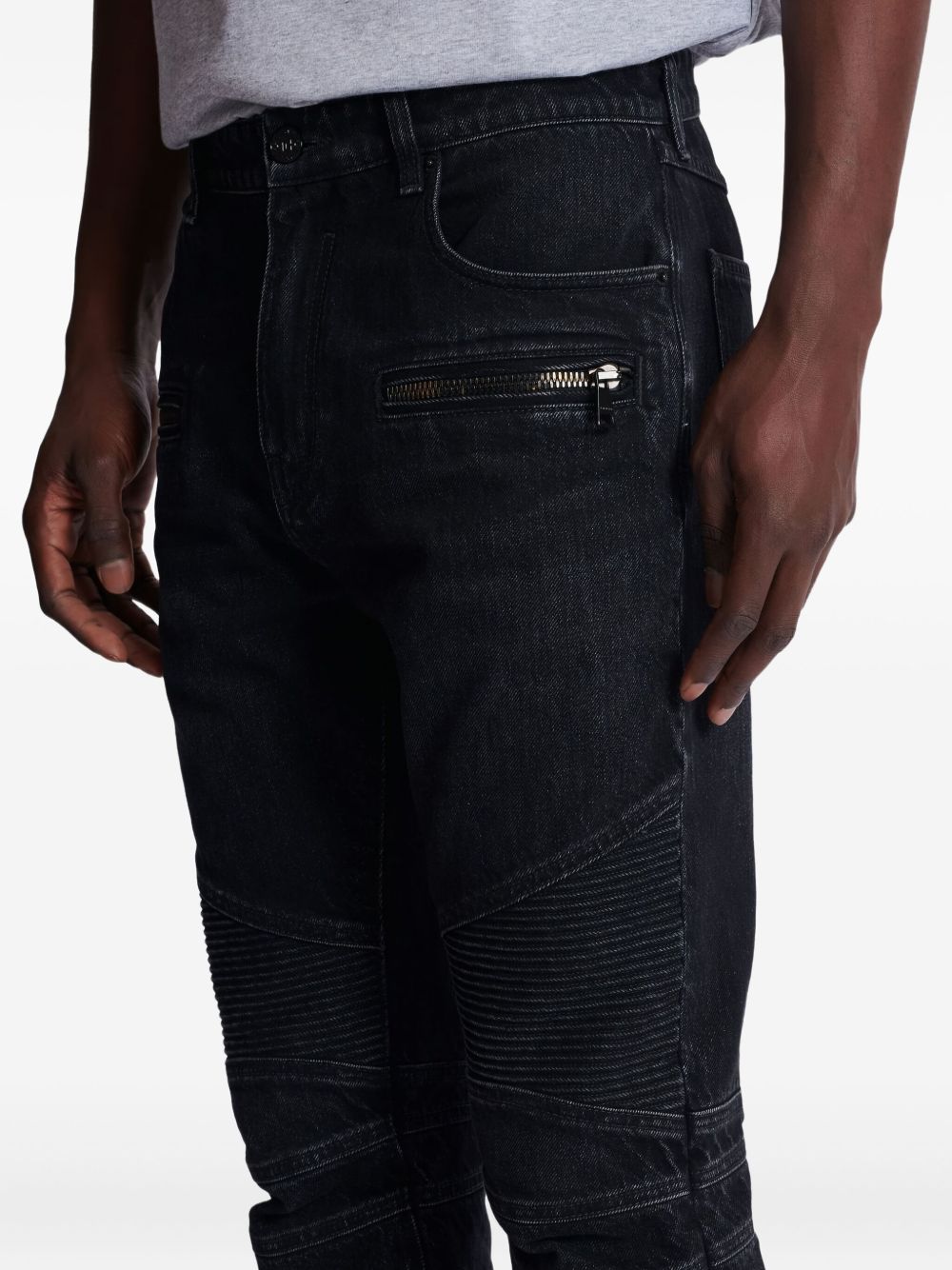 Slim Fit Black Jeans With Ribbed Detailing