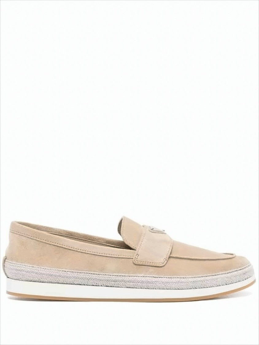 Sleek Suede And Calf Leather Loafers With Metallic Logo Plaque