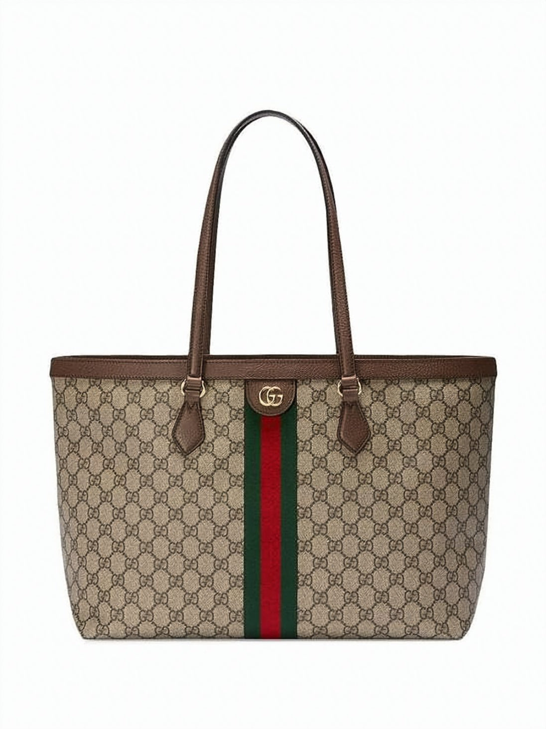 Medium Monogram Canvas Tote with Leather Trim and Double G Logo